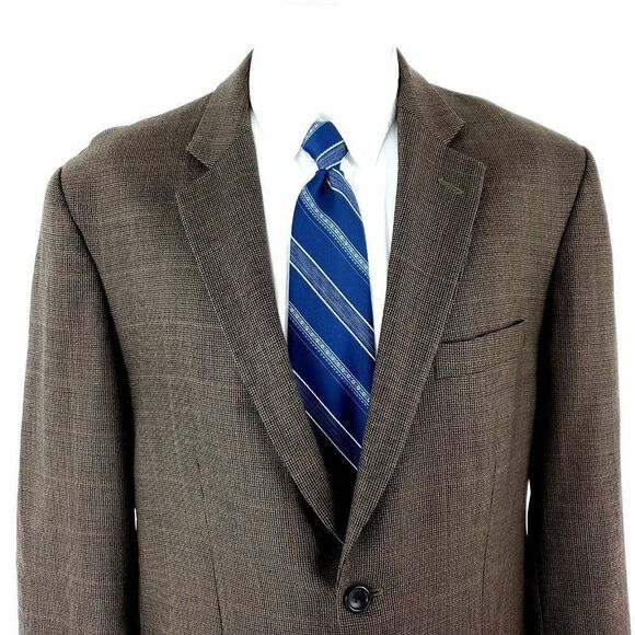 Joseph & Feiss Gold Wool 2 Button Sport Coat 44R Brown Check Windowpane‎ - Picture 1 of 10